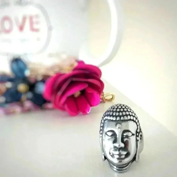 Unisex Silver Buddha Ring Stainless Steel Hypoallergenic Statement Ring - Picture 1 of 9